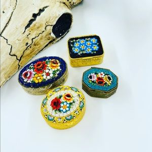 Collection of 4 Beautiful Italian Glass Micro Mosaic Pill Boxes